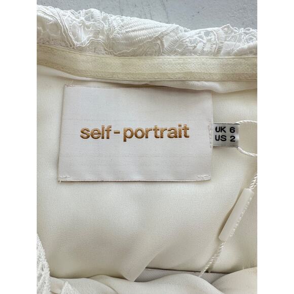 Self-Portrait Womens Off Shoulder Bridal Gown Size 2 Chiffon Lace White Wedding - Picture 7 of 16